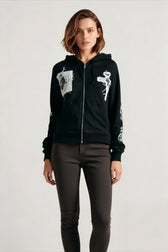 Embroidered Cross Zip Up Hoodie