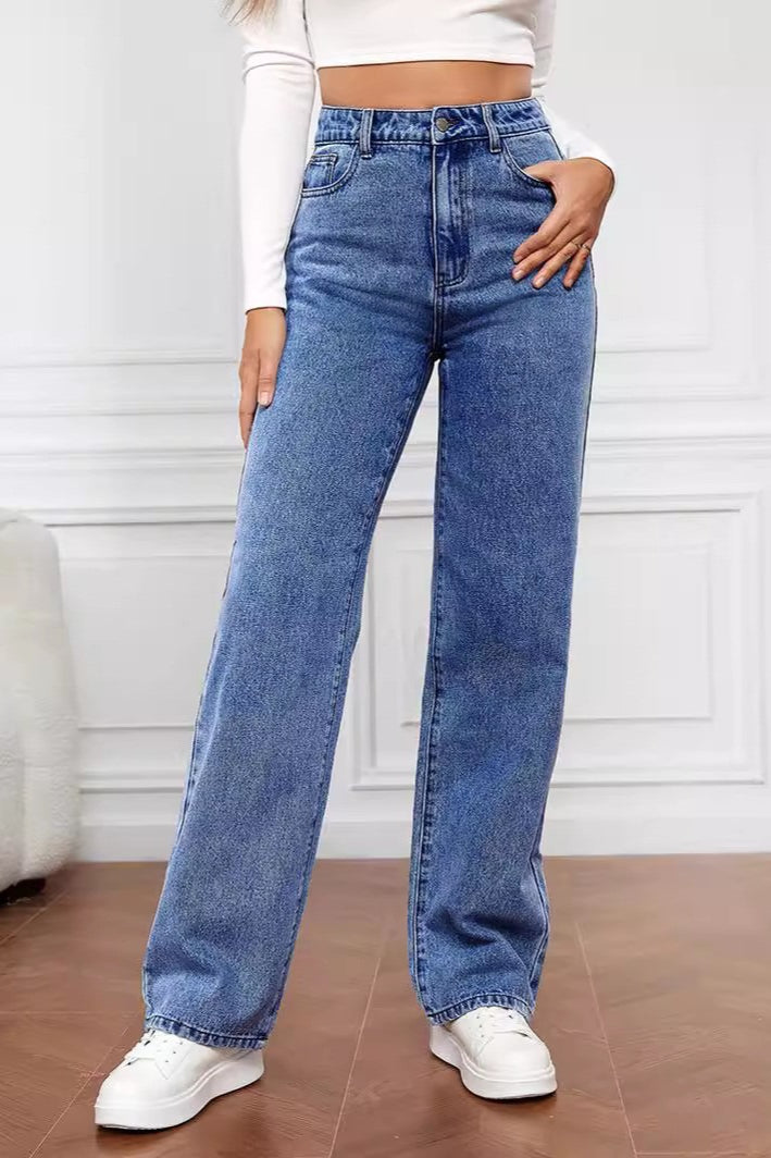High-Waist Straight-Leg Denim Jeans