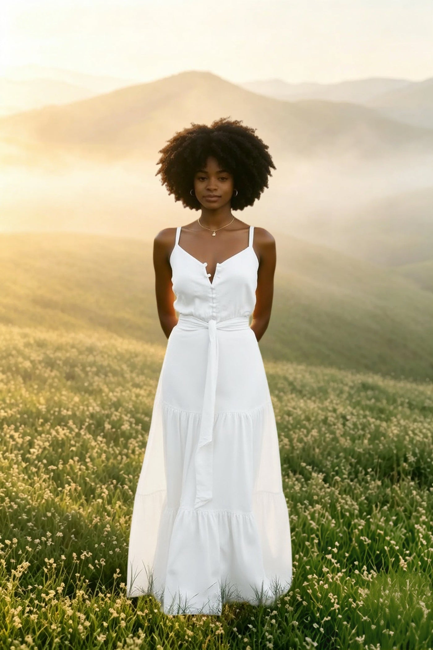 Elegant V Neck Tunic Ruffles Maxi Dress