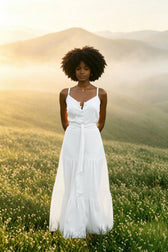 Elegant V Neck Tunic Ruffles Maxi Dress