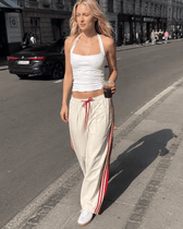 Side Stripe Airy Casual Wide Leg Sweat Pants