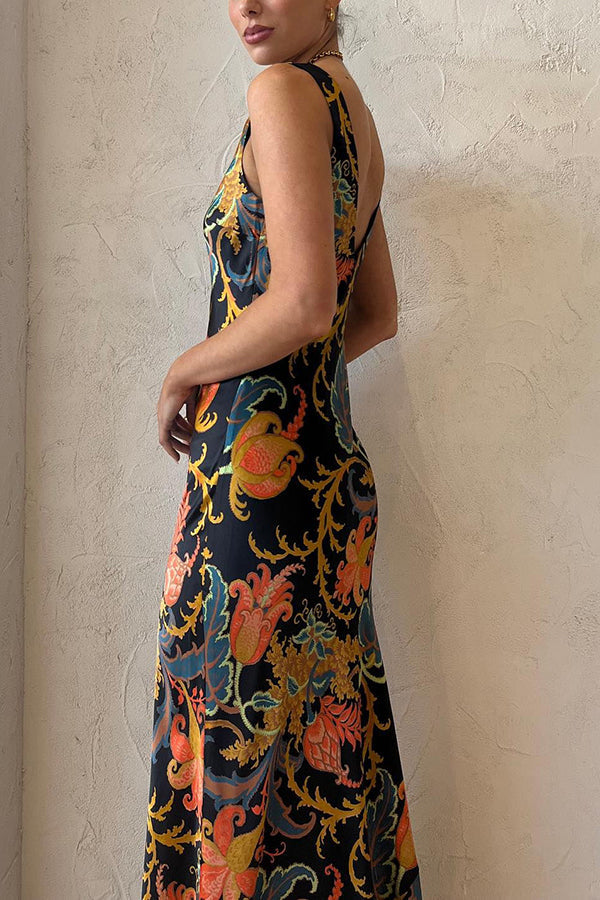 Forever Mine Satin Exclusive Botanical Print Slip Maxi Dress - View 3