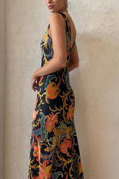 Forever Mine Satin Exclusive Botanical Print Slip Maxi Dress - View 3