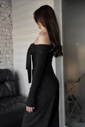 Off Shoulder Asymmetric Ribbed Long Sleeve Top