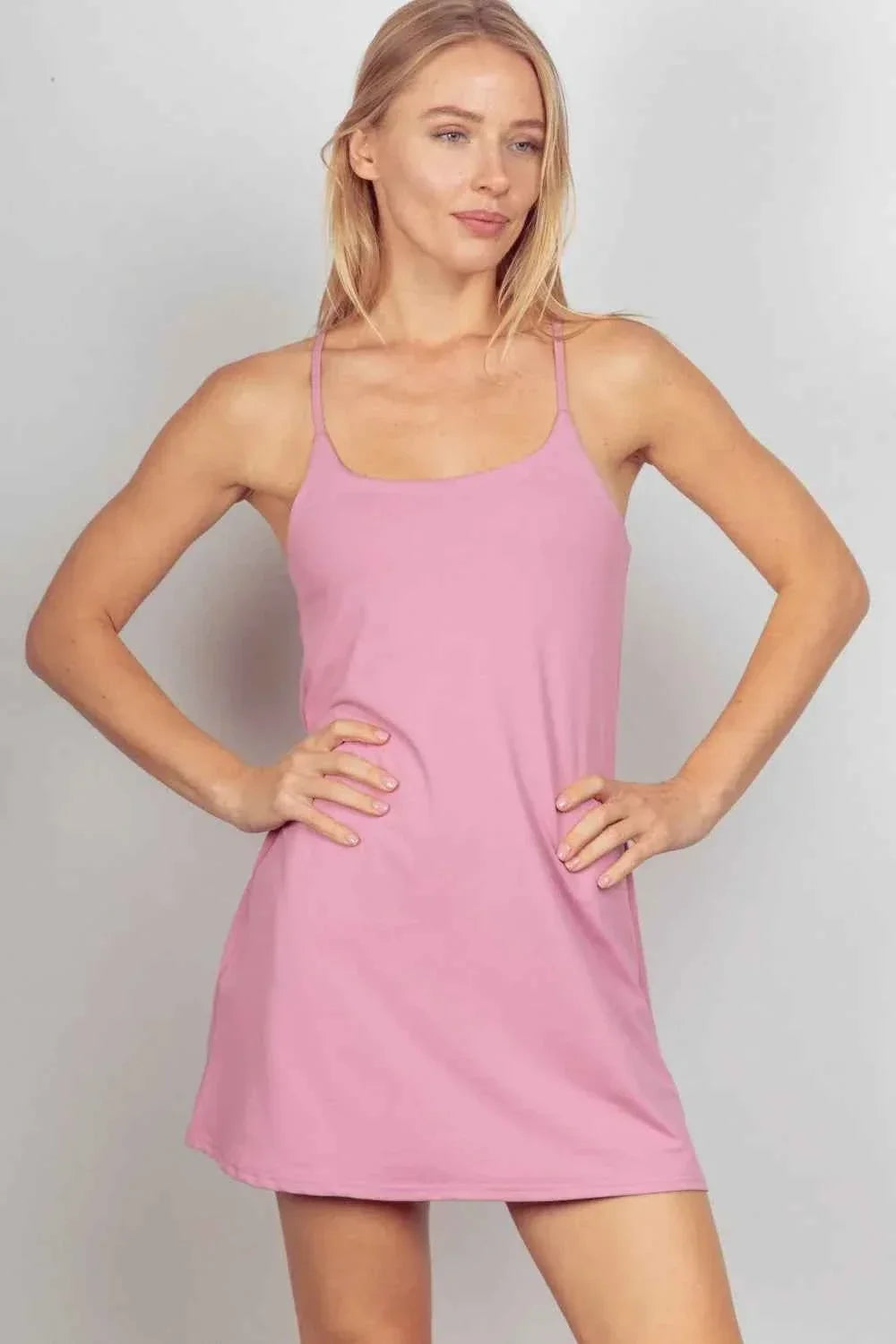 Spaghetti Strap Scoop Neck Active Tennis Mini Dress with Pocket Shorts 3