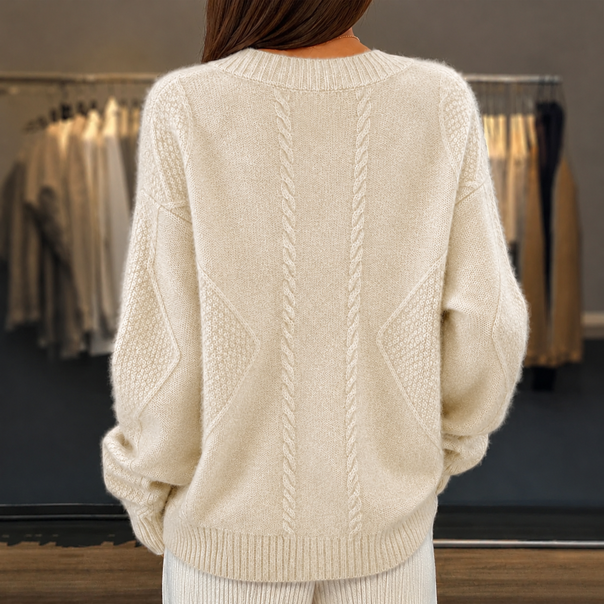 V-Neck Button Front Cable Knit Cardigan