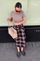 Plaid Asymmetric Pleated Straight Skirt
