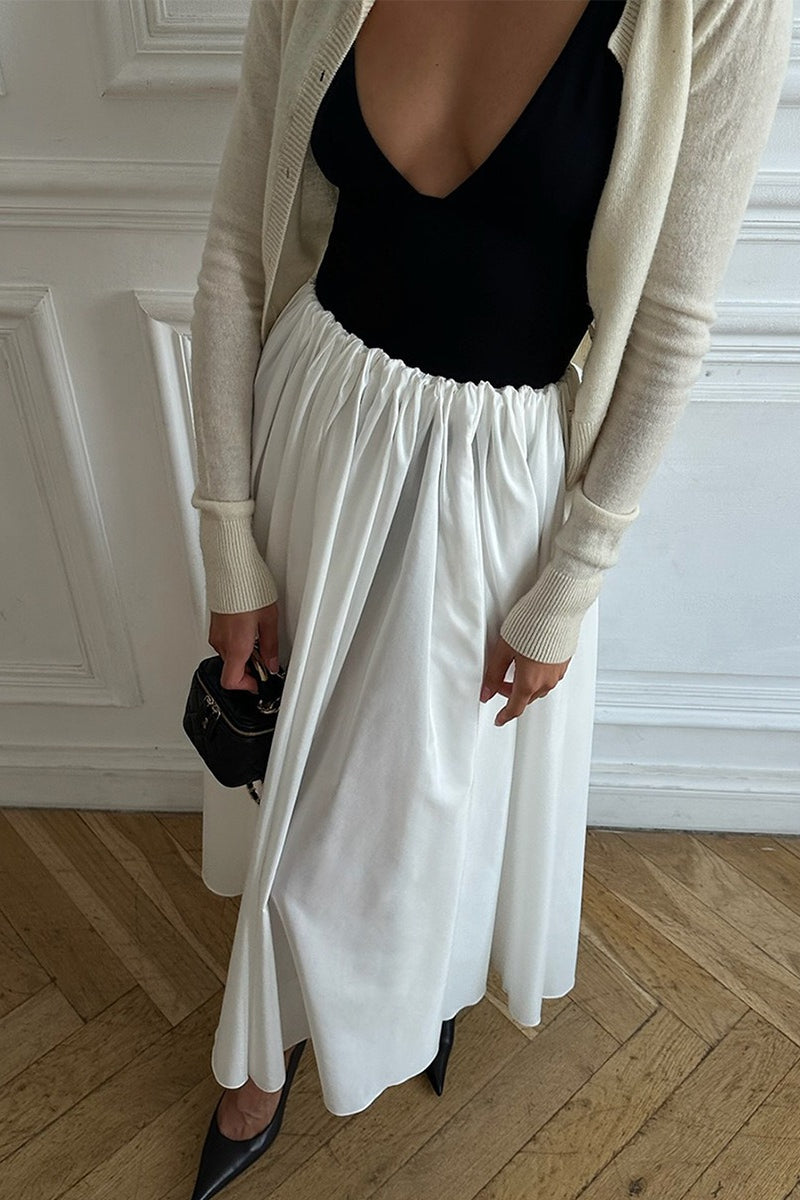 Solid Color Smocked Waist A Line Skirt