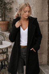 Mid-Length Fuzzy Lapel Coat