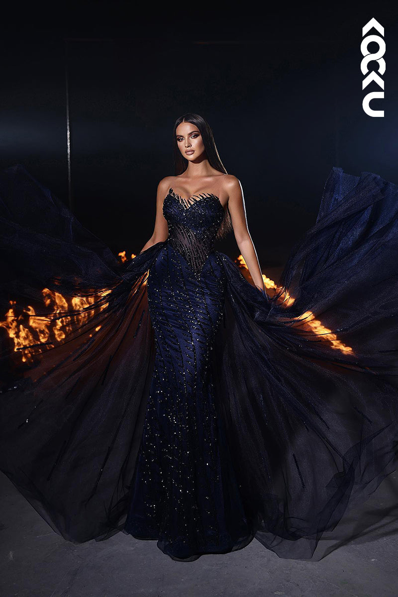 L2608 - Glamorous & Dramatic V-neck Sleeveless Sparkly Mermaid Evening Party Prom Dress