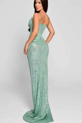 Spaghetti Strap Slit Sequin Formal Dress