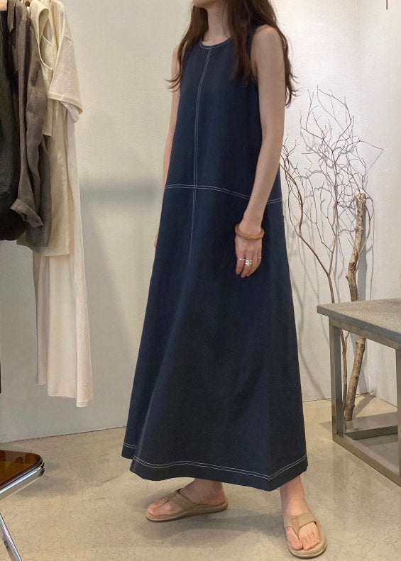 Contrast Topstitch Sleeveless Round Neck Shift Maxi Dress