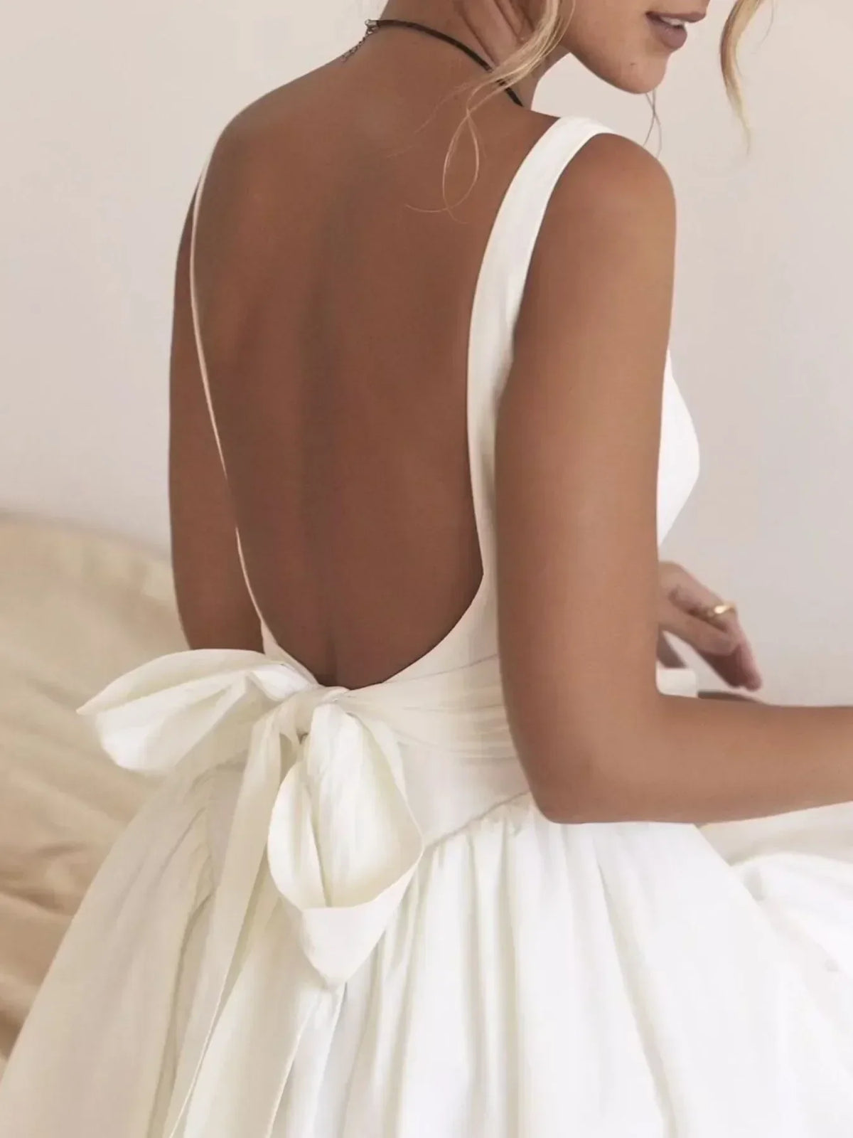 Square Neck Backless Bow Back Fit and Flare Mini Dress 16