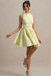 High-Waist Backless Floral Mini Dress