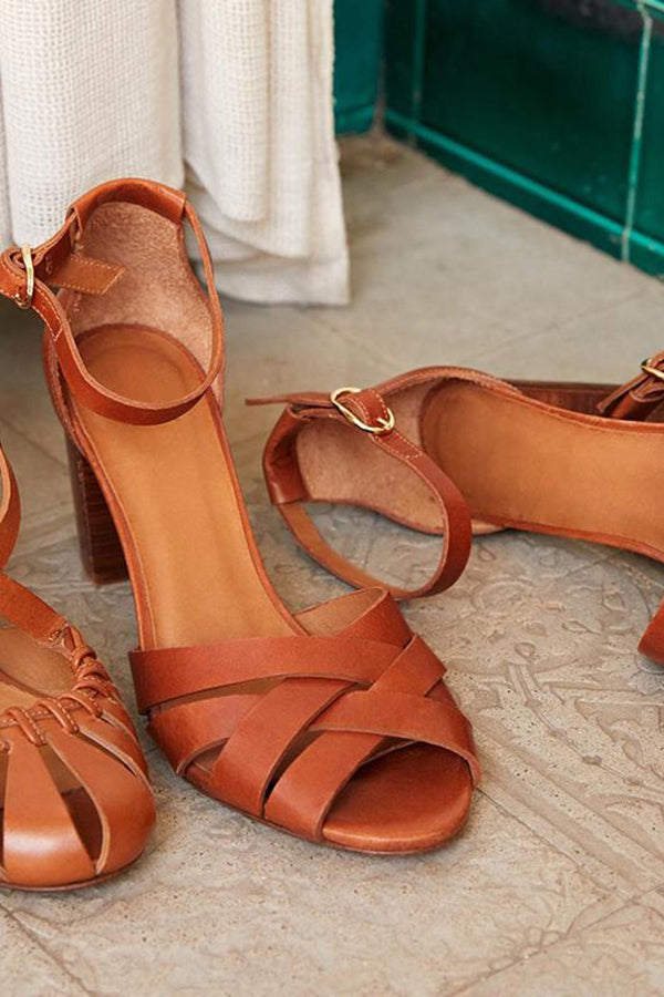 Cross Chunky Heels Sandals