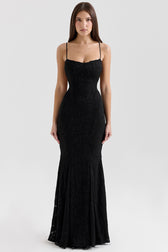 Strapless Lace Backless Waist Tie Maxi Lace Dress