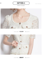 Faux Two Piece Lace Long Sleeve Pleated Midi Dress 43