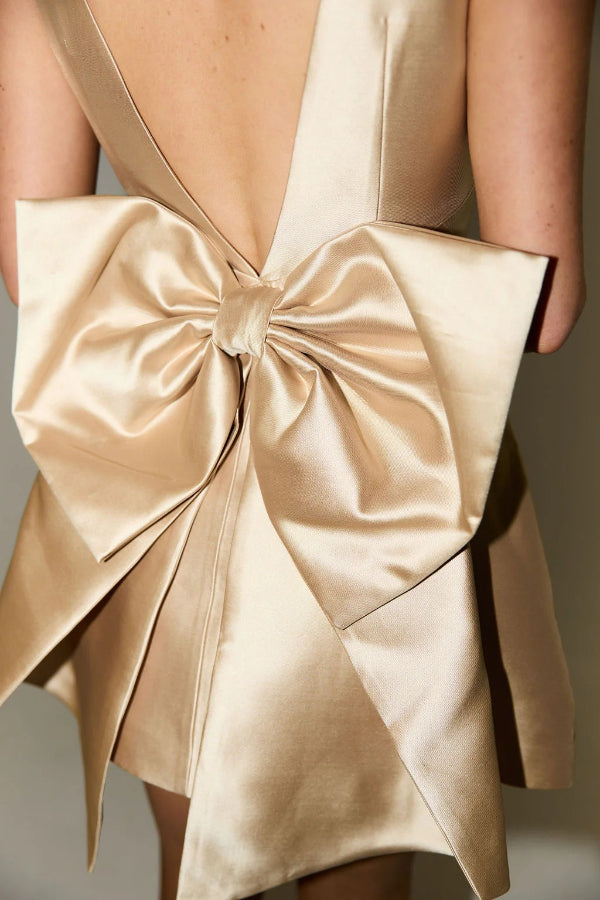 Satin Sleeveless V-Back Oversized Bow Backless Mini Dress 6