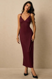 Ruched Waist Cami Midi Figure Hug Bodycon Dress