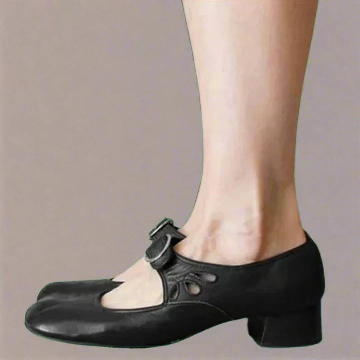 Buckle Strap Mary Jane Low Block Heel Shoes