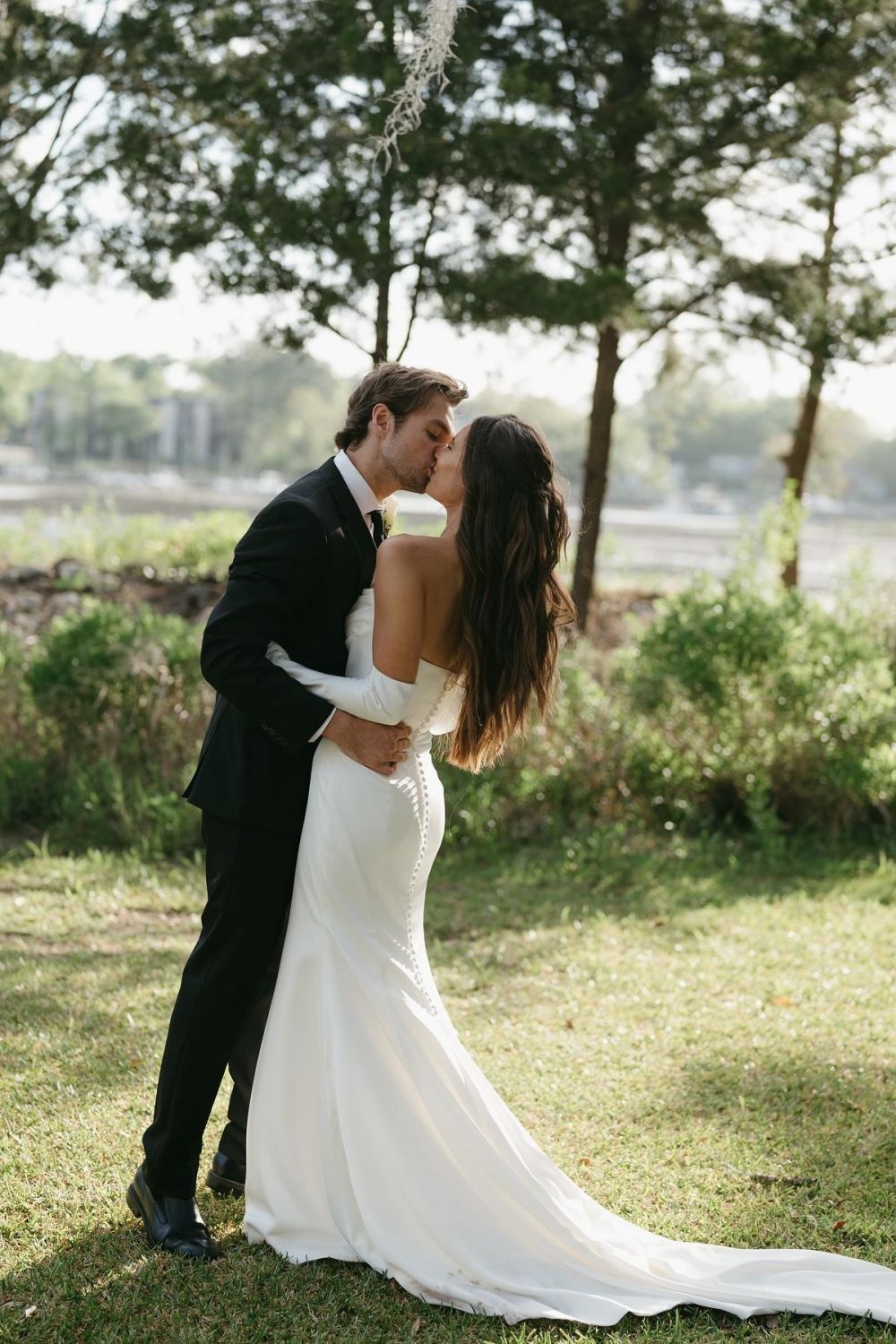 Classic Mermaid Strapless White Wedding Dress with Sweep Train