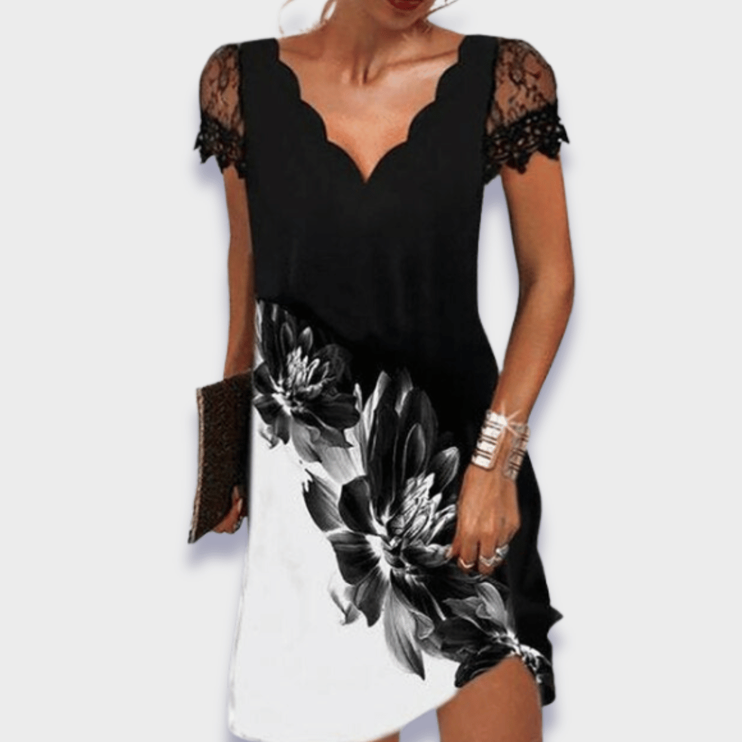 Lace Sleeve Scallop V-Neck Mini Dress 3