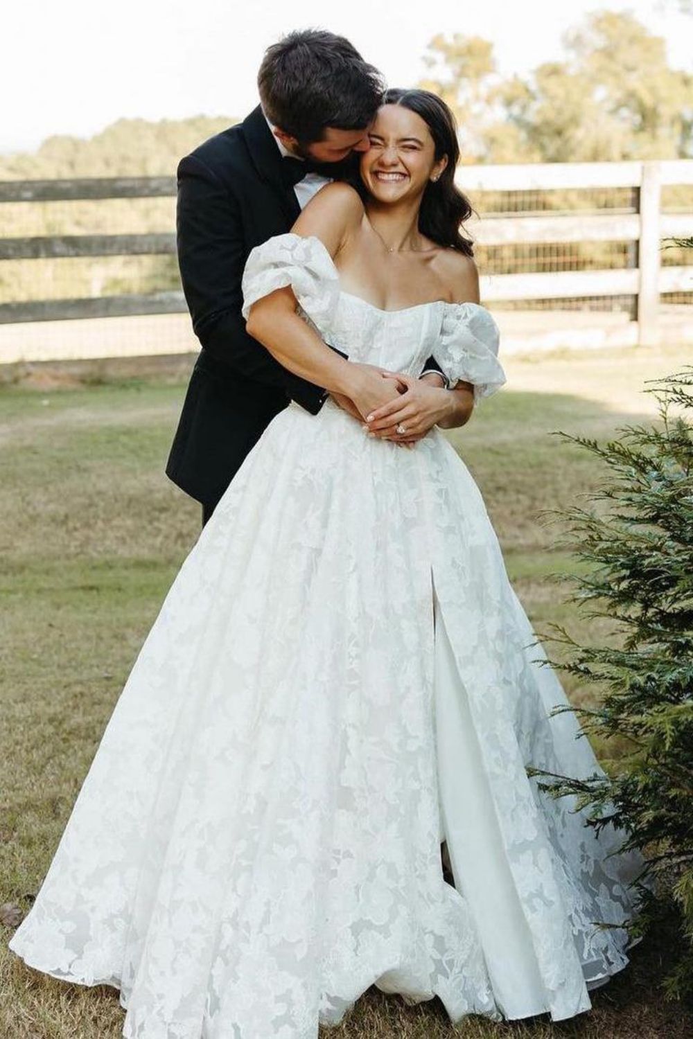 Charming A Line Off the Shoulder White Wedding Dress with Split Front