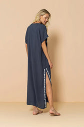 Embroidered V-Neck Short Sleeve Kaftan Maxi Dress 47