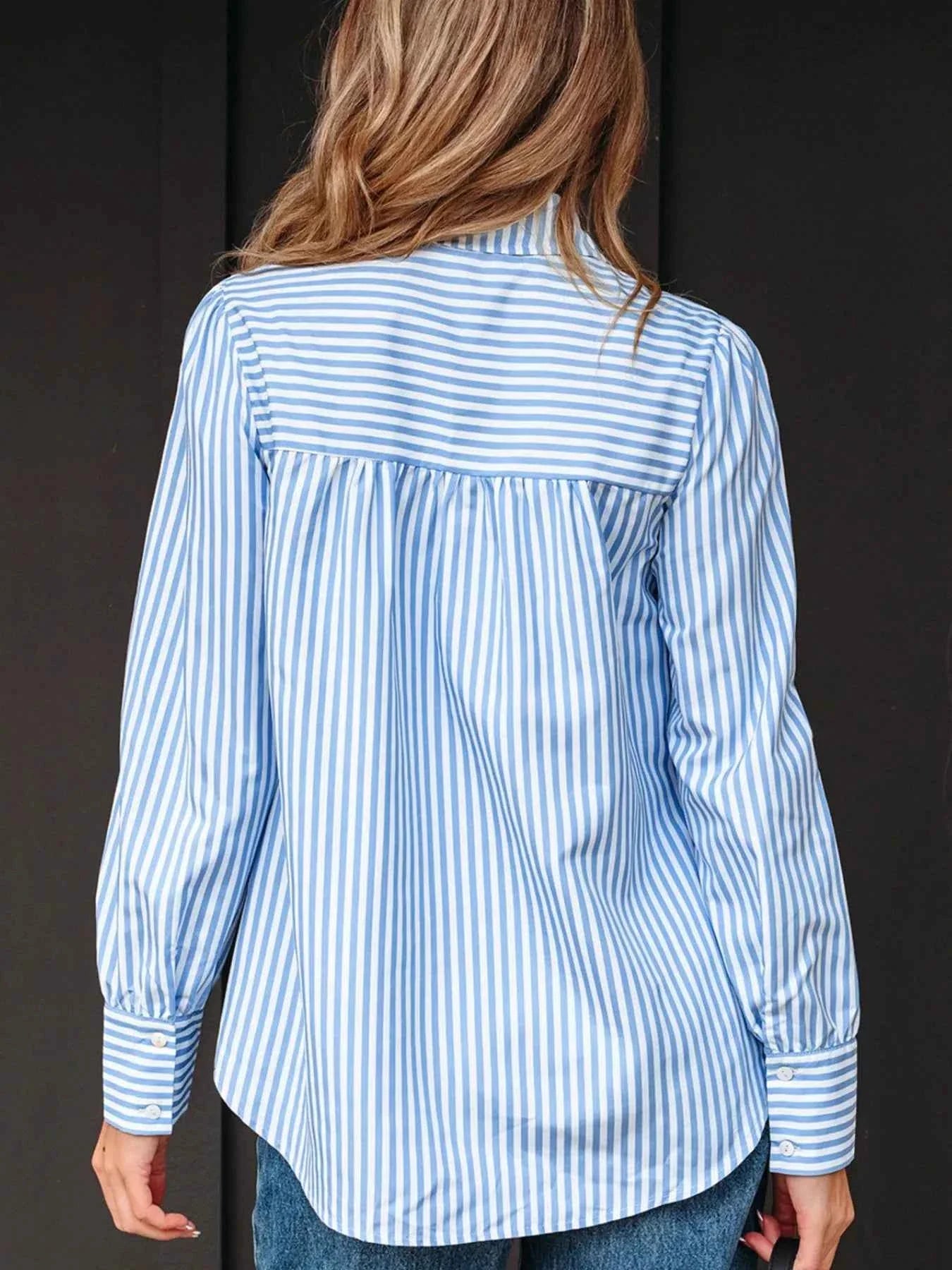 Striped Smocked Collared Neck Blouse