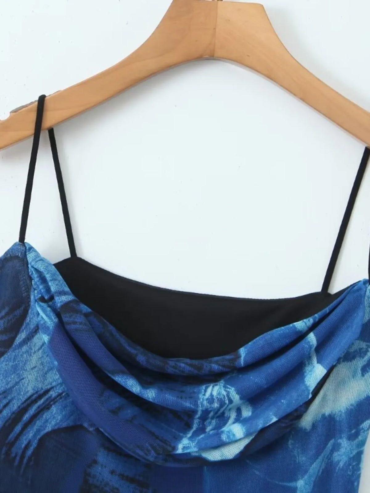 Abstract Print Mesh Cowl Neck Halter Cami Bodycon Mini Dress 11