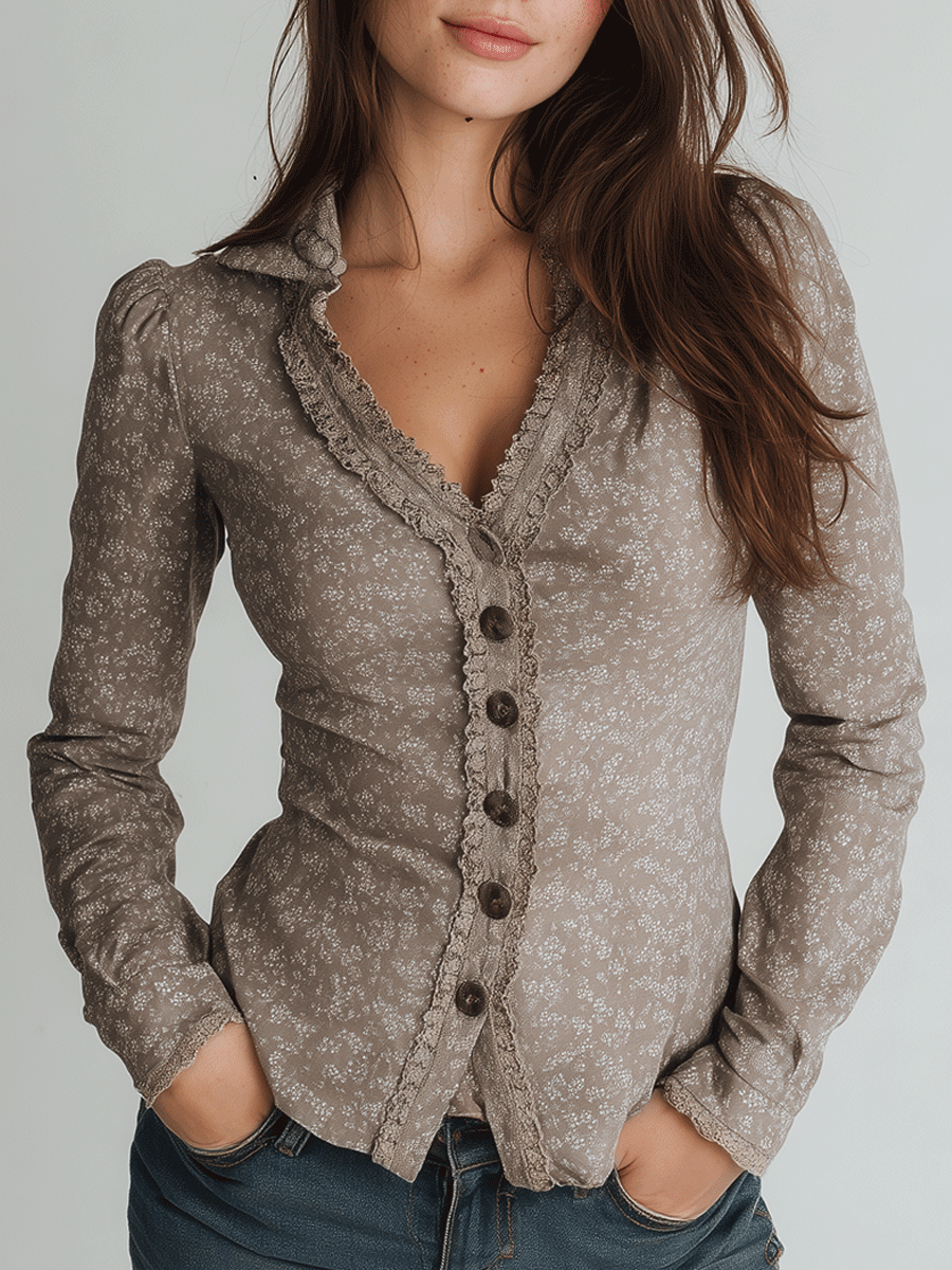 French Romantic Retro Button-Down Floral Shirt