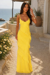 V Neck Open Back Side Split Wave Slim Slip Dress
