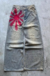 Vintage Washed Floral Denim Jeans