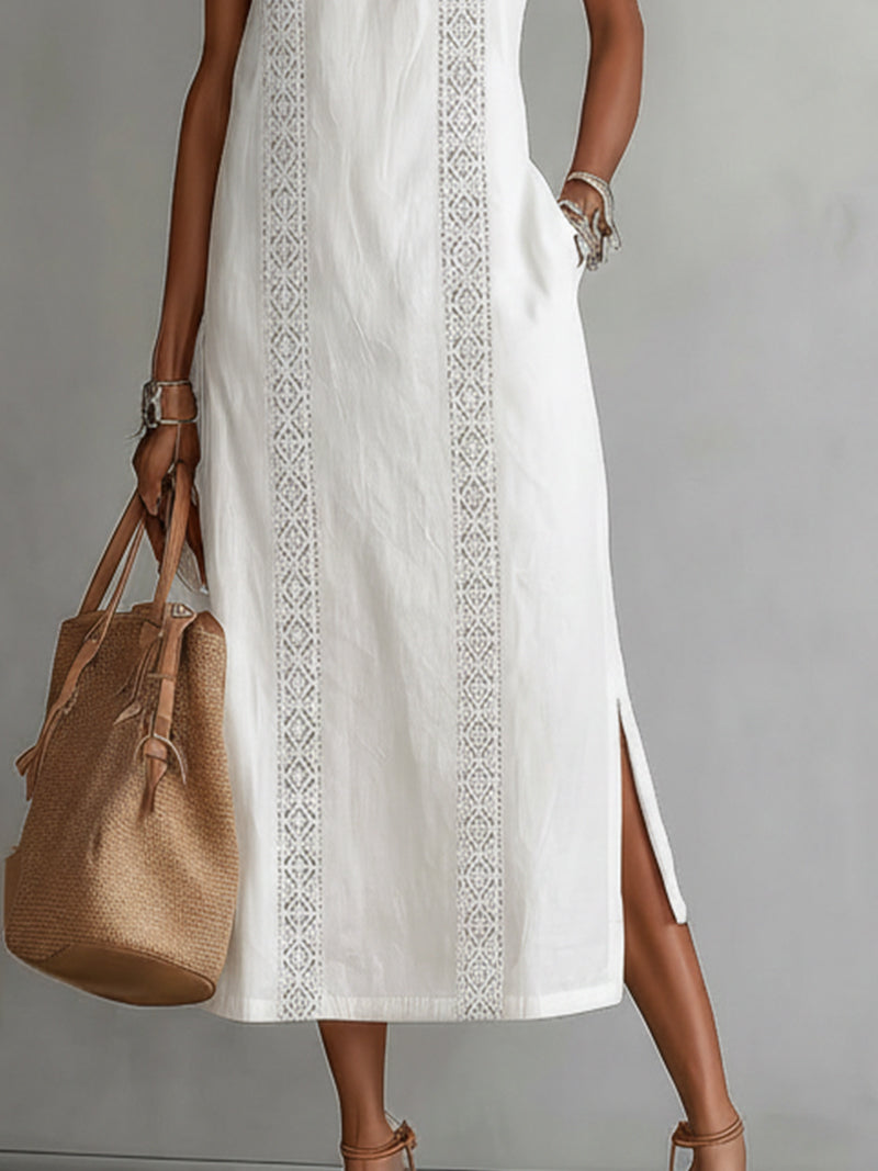 Halter Neck Crochet Trim Side Split Maxi Dress 5