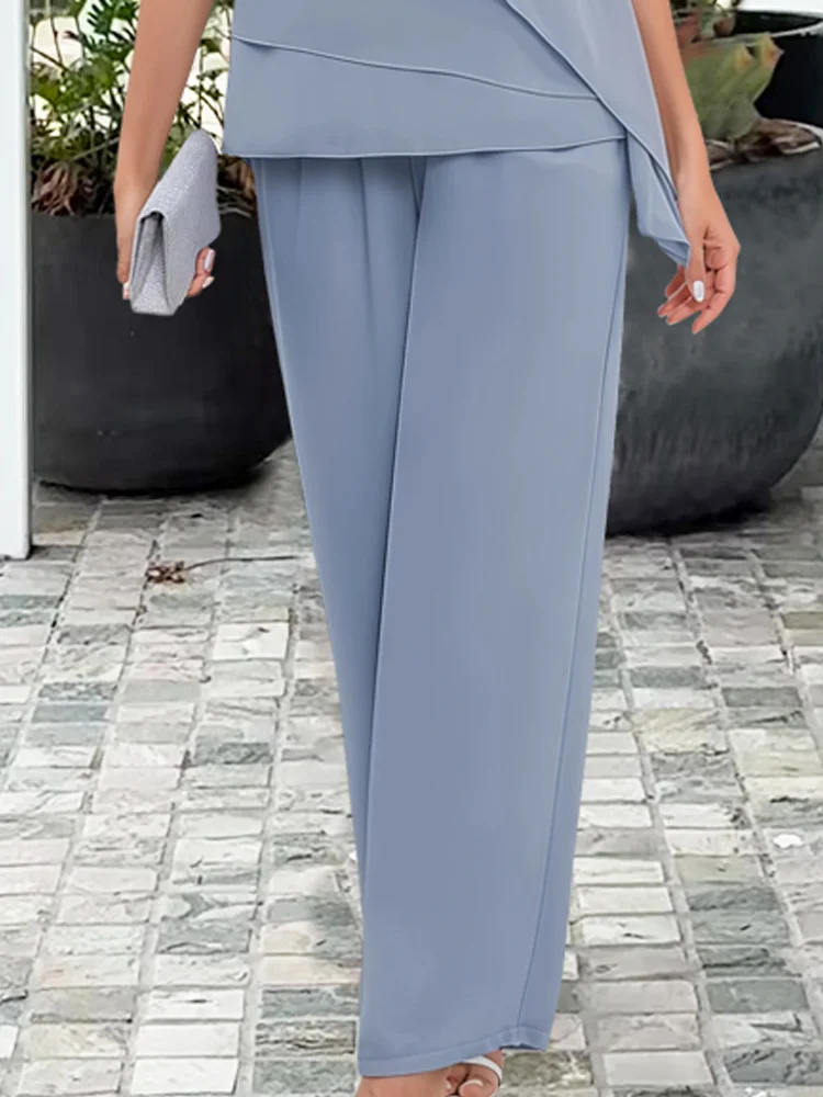 Chiffon Layered Overlay Top and Pants Two Piece Set