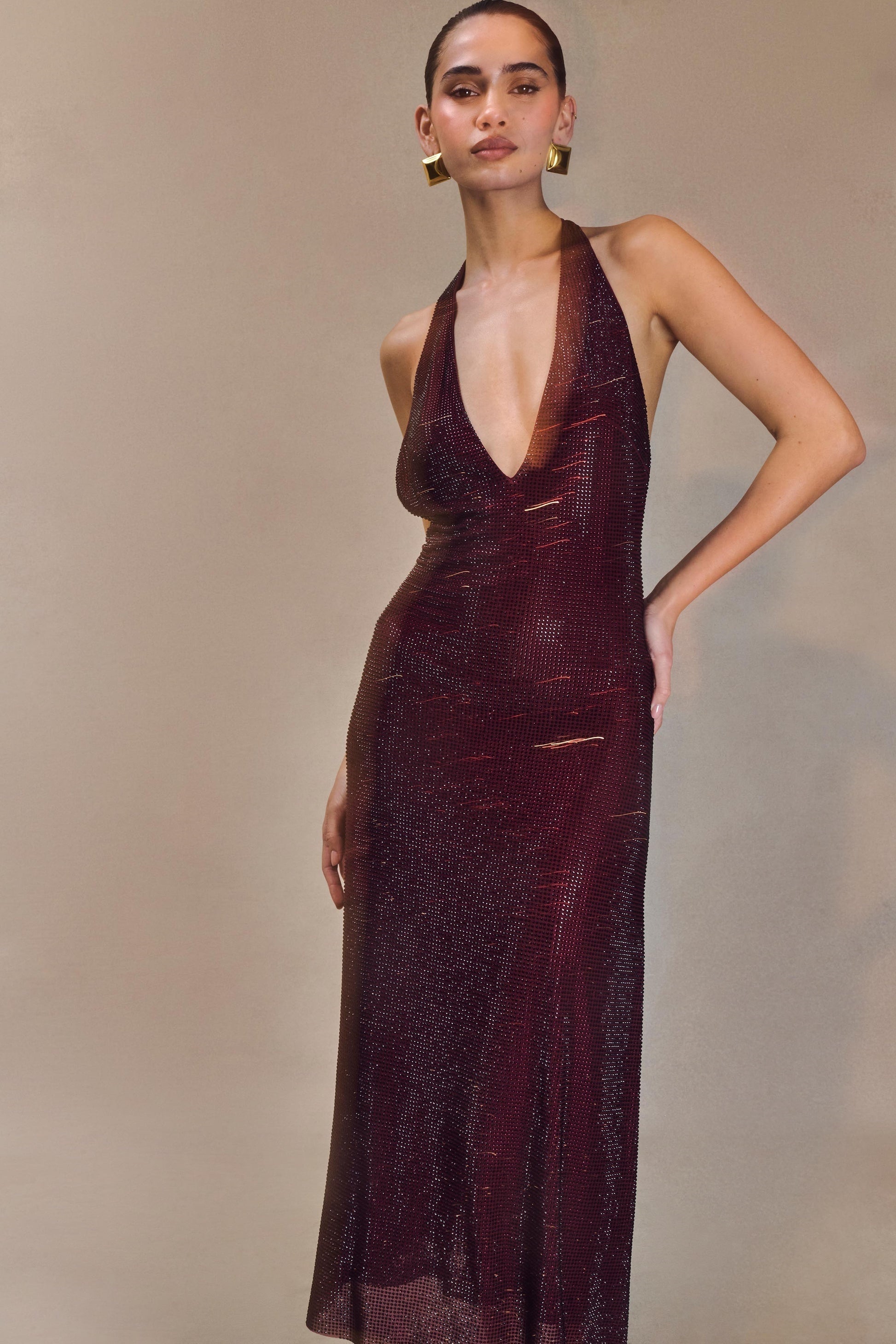 Diamond Beverly Halter Neck Midi Dress