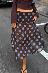Polka Dot Color Block Sheer Midi Skirt
