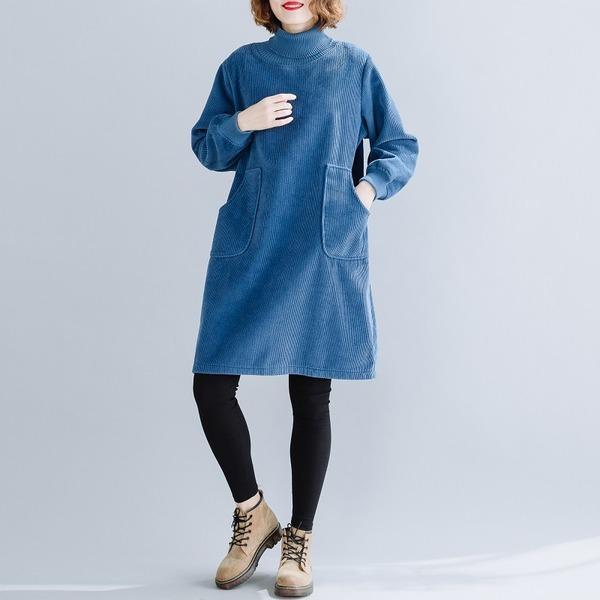 long sleeve plus size corduroy vintage women casual loose mini short autumn winter elegant dress clothes