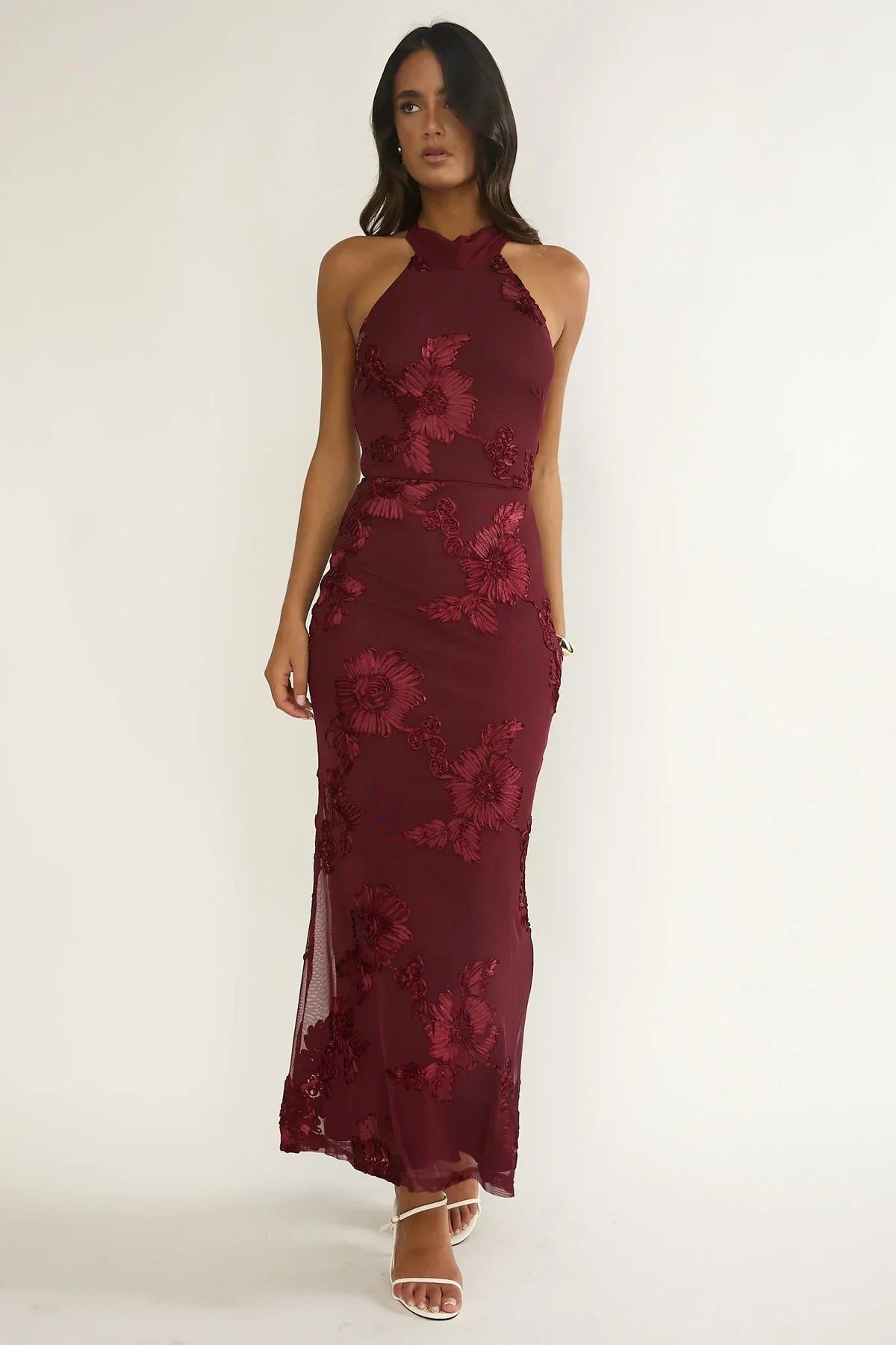 Shana Halterneck Maxi Dress Embellished Wine
