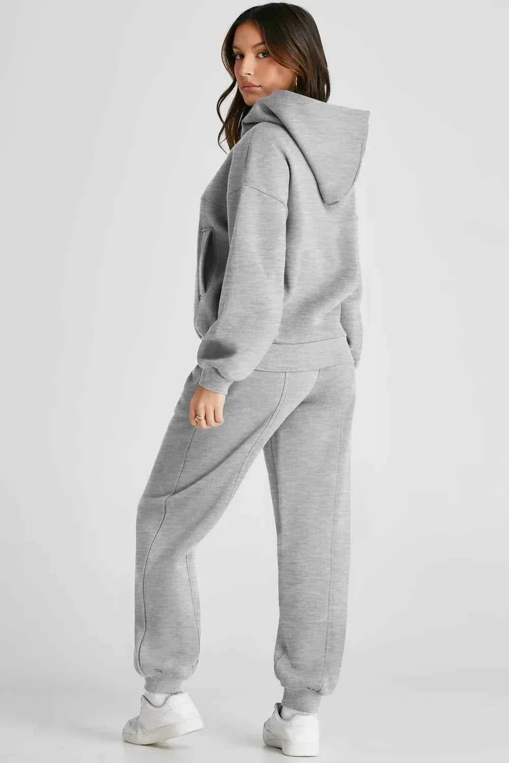 Dropped Shoulder Hoodie and Seam Front Jogger Pants Two Piece Set 4
