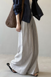 Striped High Waisted Wide Leg Straight Pants