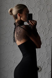 Black Strapless Lace Bodycon Maxi Lace Dress
