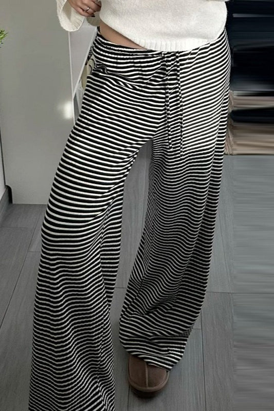 Striped Knitted High Waist Slim Pants