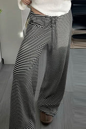 Striped Knitted High Waist Slim Pants
