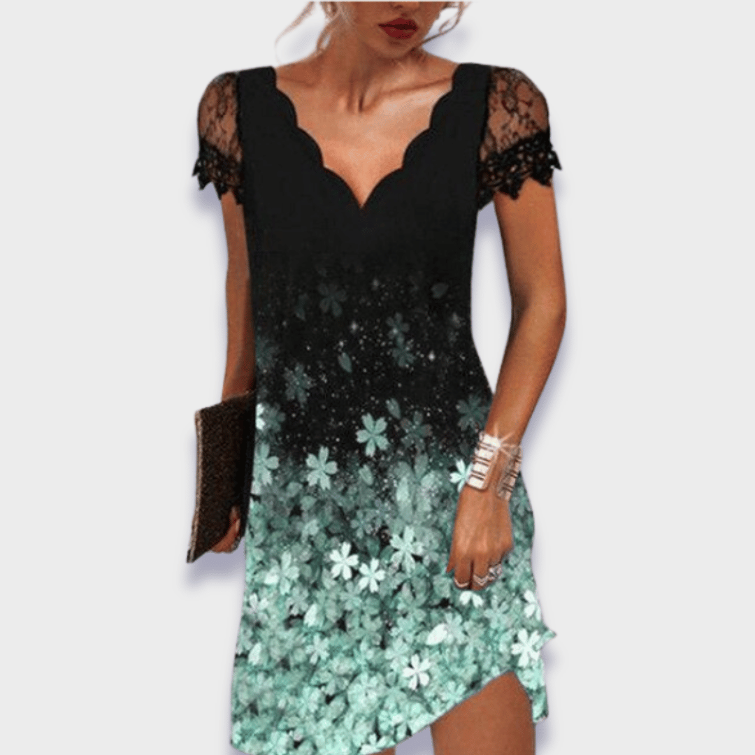 Lace Sleeve Scallop V-Neck Mini Dress 4