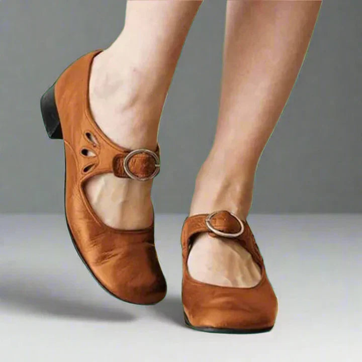 Buckle Strap Mary Jane Low Block Heel Shoes