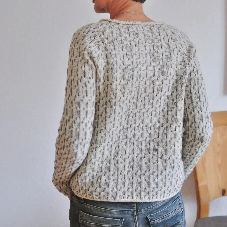 Crew Neck Dropped Shoulder Textured Knit Sweater