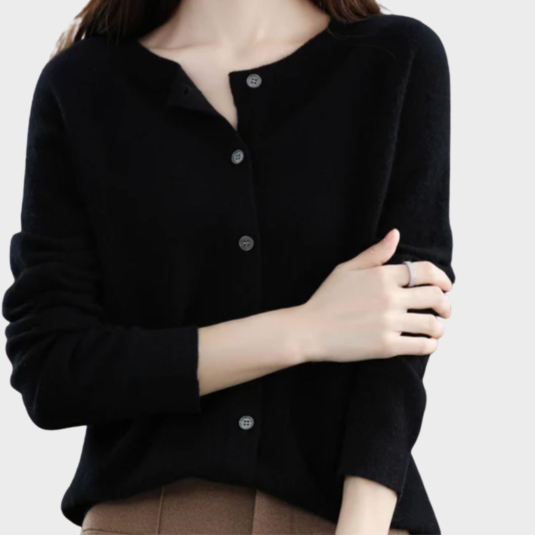 Crew Neck Button Front Long Sleeve Knit Cardigan