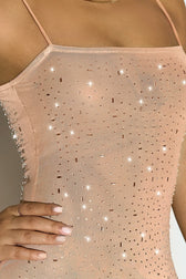 Sheer Mesh Rhinestone Spaghetti Strap Bodycon Dress 4