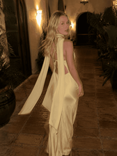 V Neck Tie Back Satin Maxi Dress
